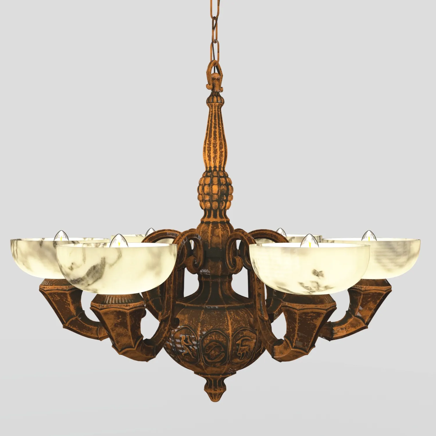 Arts and Crafts Antique 6 Light Copper Chandelier PBR 3D Model_03